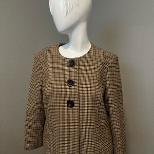 AK ANNE KLEIN Women’s Brown/Tan Wool houndstooth LS Short  Blazer Size 10